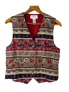 Vintage 90s Paisley Patchwork Cotton Vest Petite Small | Boho Western Indie